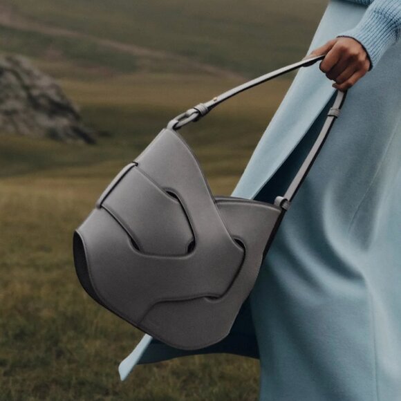 Grey Smooth Leather Hobo Bag with Adjustable Shoulder Strap and Top Zipper, NWOT - Picture 2 of 8